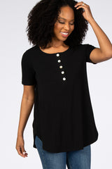 Black Button Down Short Sleeve Maternity Top