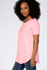 Neon Pink Button Down Short Sleeve Top