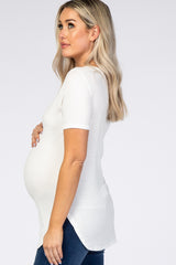 Ivory Ribbed Short Sleeve Button Detail Maternity Top