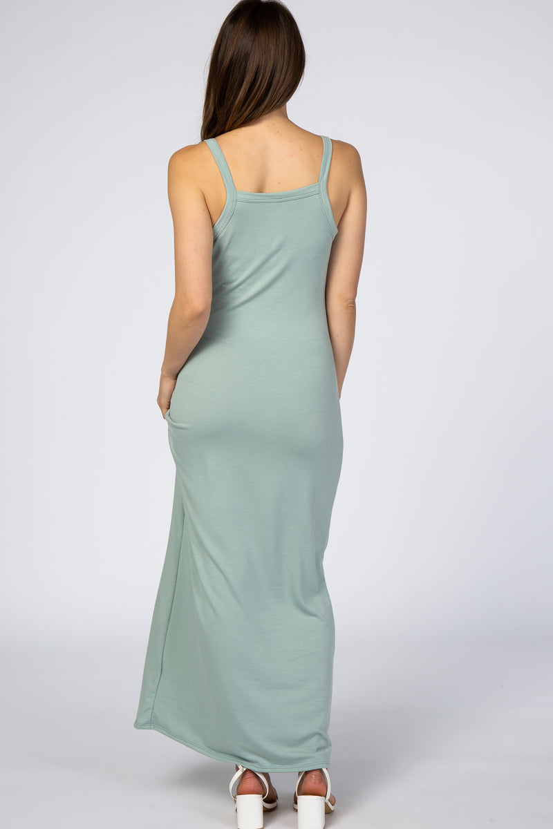 Light Olive Basic V-Neck Maternity Maxi Dress– PinkBlush