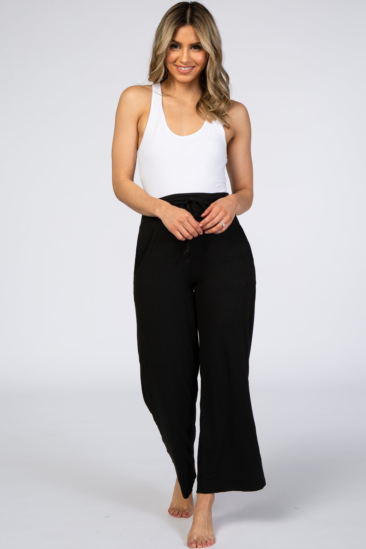 Black Drawsting Maternity Lounge Pants PinkBlush