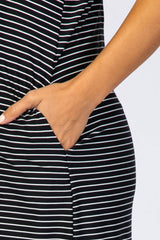 Black Striped Pocket Front Maternity Swing Dress