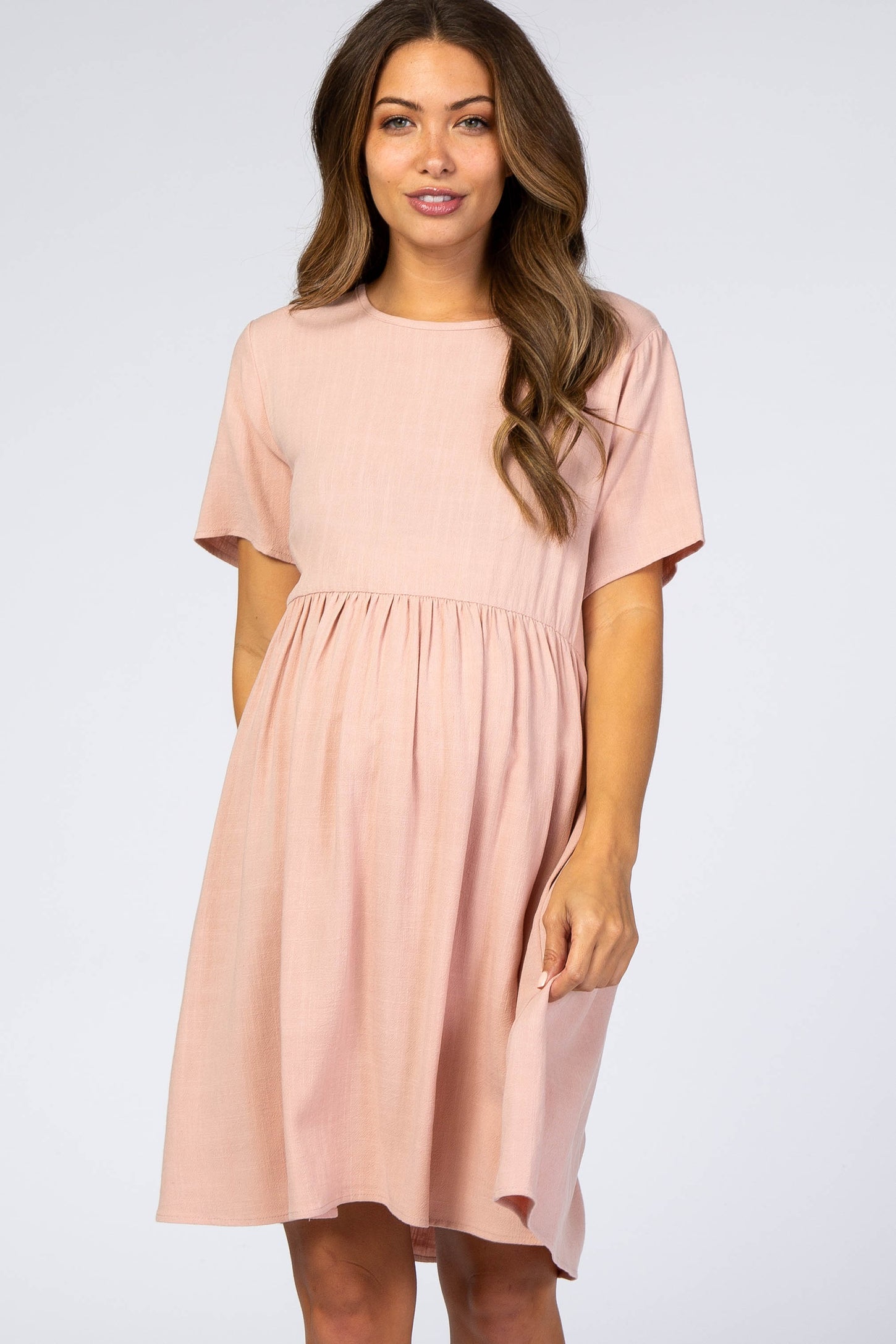 Light Pink Linen Babydoll Maternity Dress