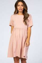 Light Pink Linen Babydoll Maternity Dress