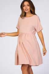 Light Pink Linen Babydoll Maternity Dress