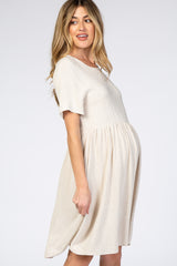 Beige Linen Babydoll Maternity Dress