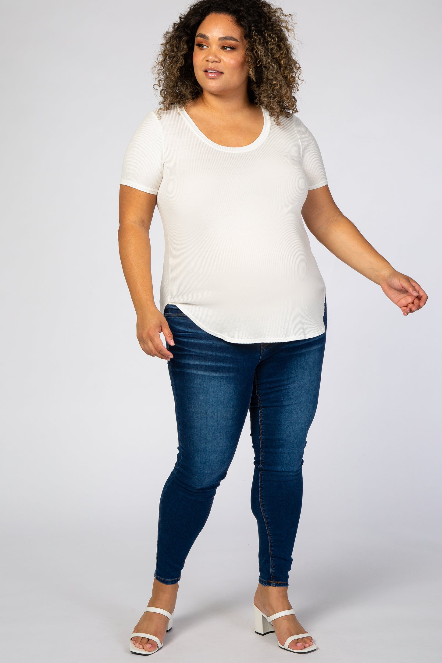 Ivory Ribbed Scoop Neck Maternity Plus Top– PinkBlush