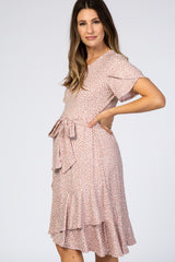Mauve Polka Dot Ruffle Maternity Dress