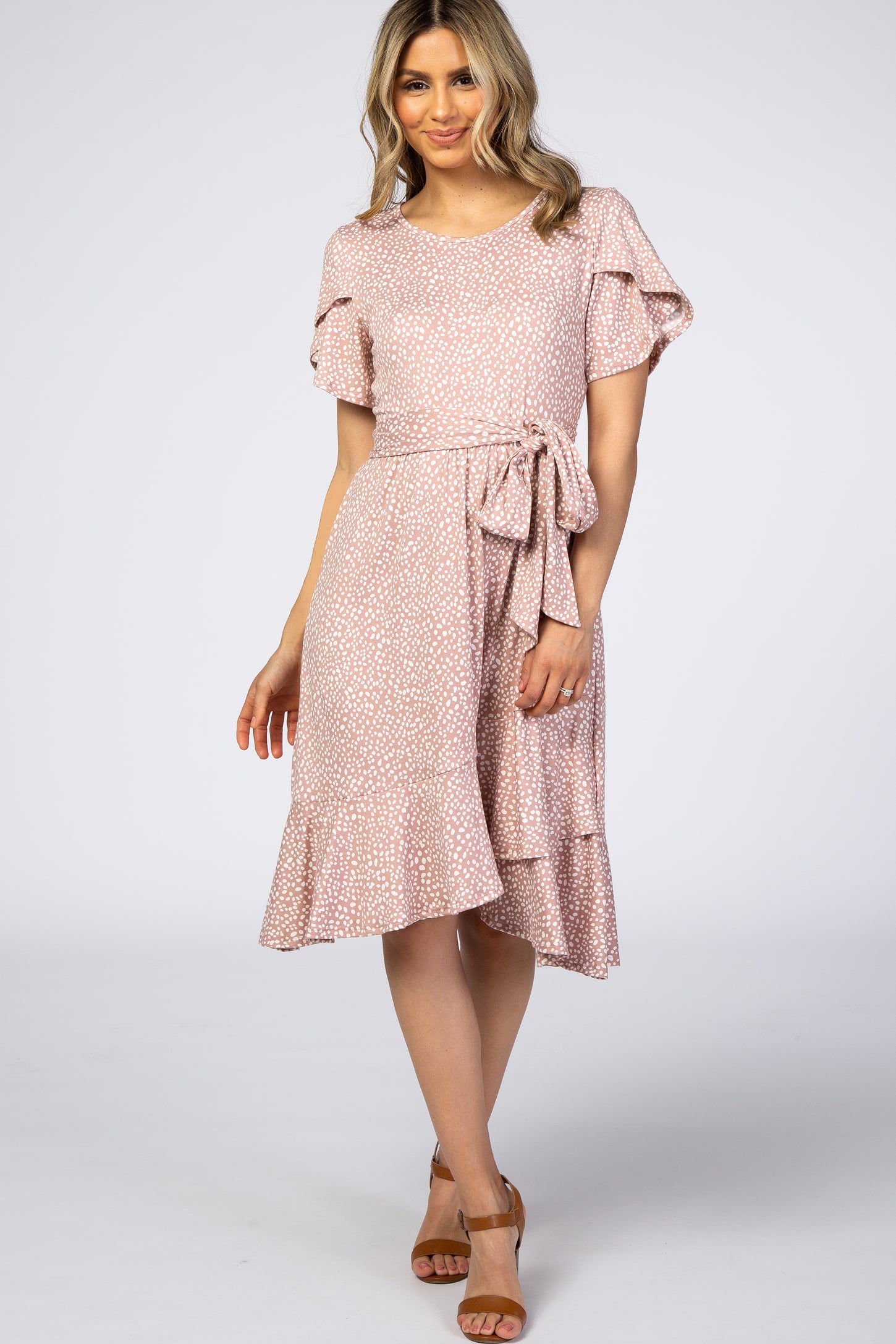 pink polka dot ruffle dress Girls' Pink Polka Dots Flutter Sleeve Twirl Dress Size: 4T Toddler By Mila & Rose