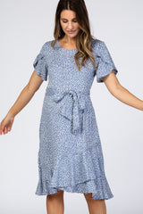 Blue Polka Dot Ruffle Maternity Dress