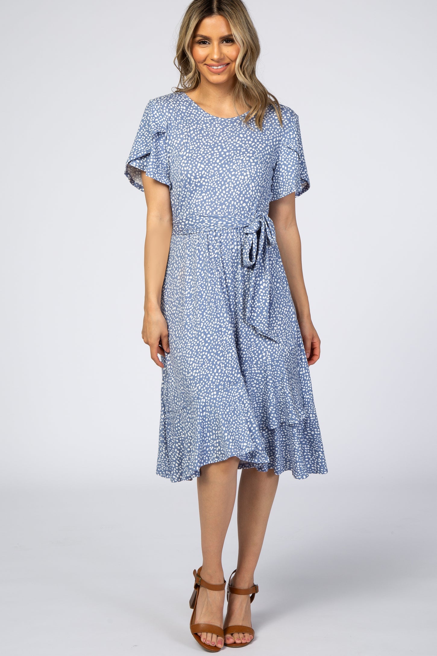 Blue Polka Dot Ruffle Maternity Dress – PinkBlush