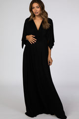 Black V-Neck Maternity Maxi Dress