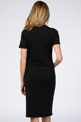 Black Short Sleeve Maternity Midi Dress