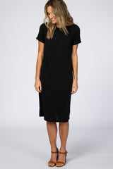 Black Short Sleeve Maternity Midi Dress