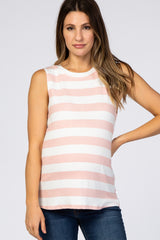 Pink Striped Knit Sleeveless Maternity Top
