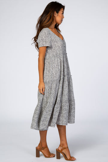 Black Floral Chiffon Ruffle Hem Midi Dress