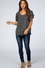 Black Floral Button Down Maternity Top