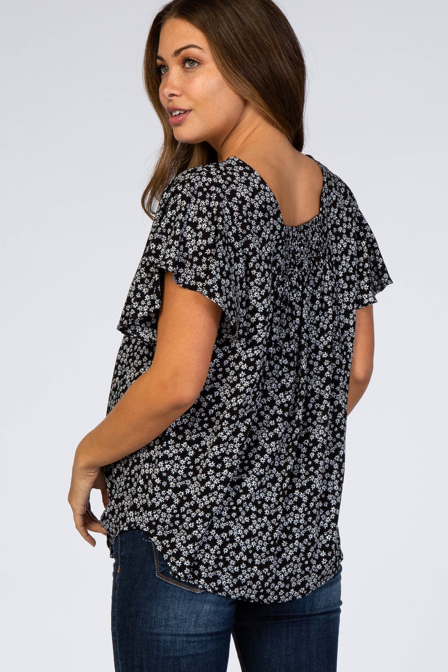 Black Floral Button Down Maternity Top– PinkBlush