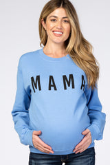 Light Blue Screen Print Mama Maternity Pullover Sweatshirt