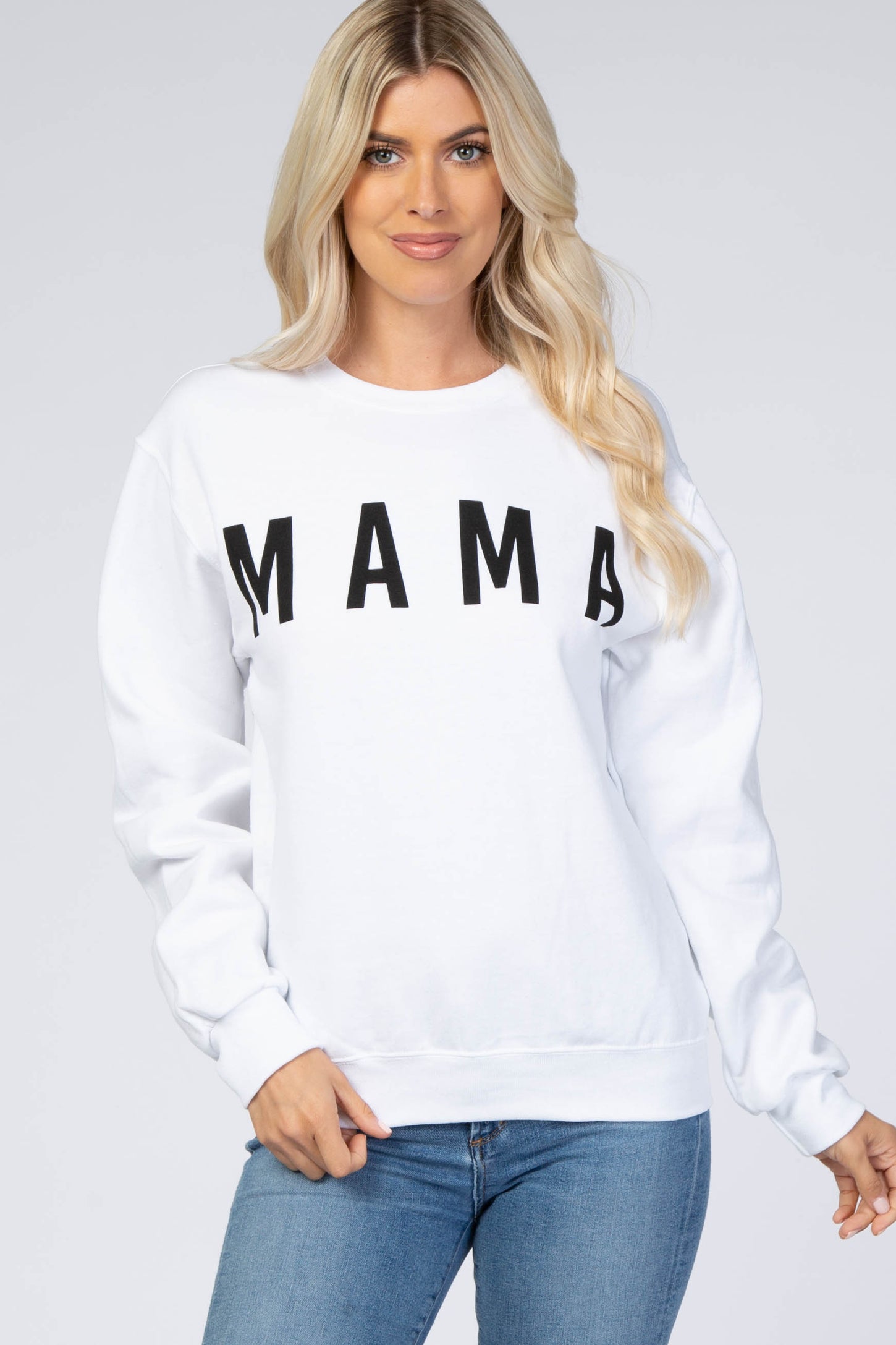 White Screen Print Mama Maternity Pullover Sweatshirt