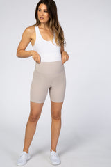 Taupe Ribbed Maternity Bike Shorts