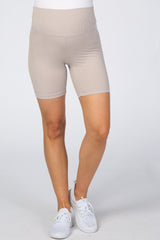 Taupe Ribbed Maternity Bike Shorts