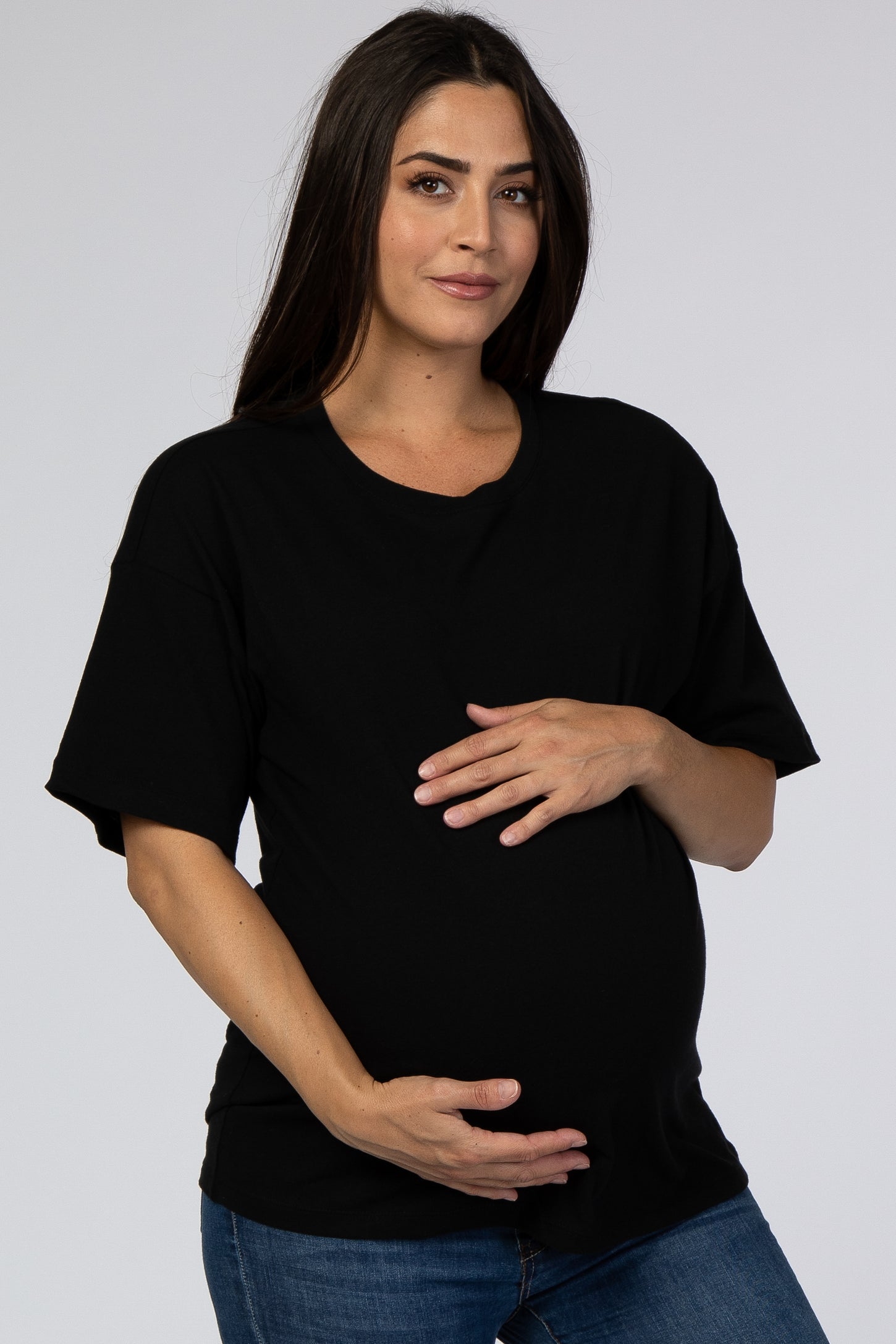 Black Basic Short Sleeve Maternity Tee