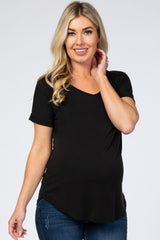 Black V-Neck Back Cutout Maternity Top