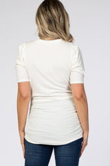 Ivory Ribbed Ruched Fitted Maternity Top