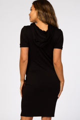 Black Fitted Hooded Maternity Dress
