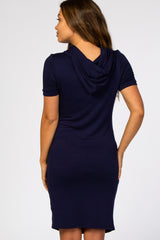 Navy Blue Fitted Hooded Maternity Dress