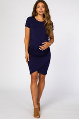 Navy Ruched Maternity T-Shirt Dress