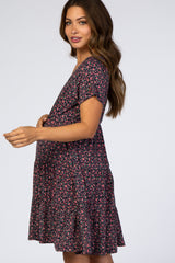 Navy Floral Tiered Maternity Dress