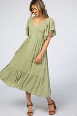 Light Olive Smocked Ruffle Dress