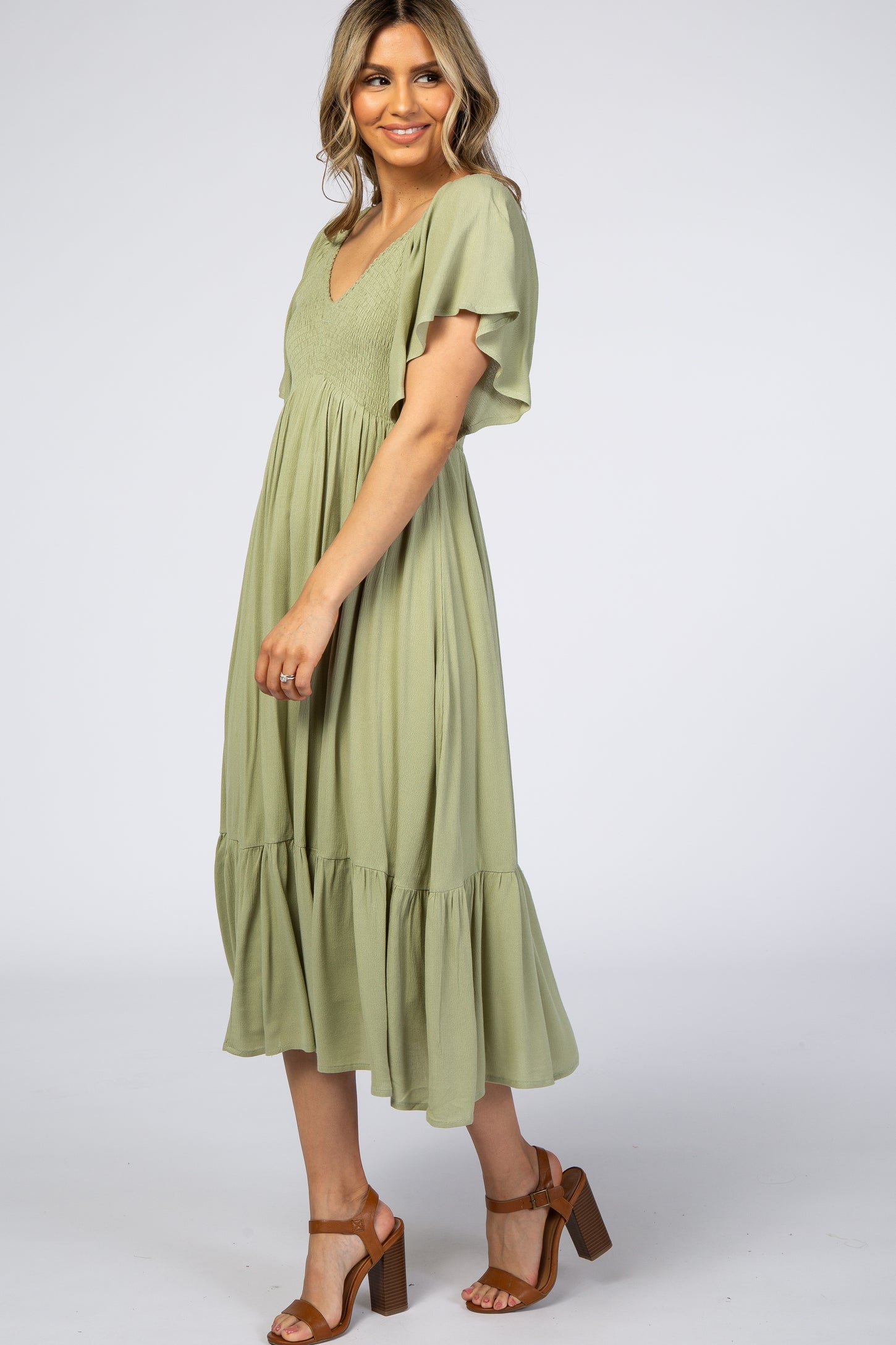 Light Olive Smocked Ruffle Dress – PinkBlush