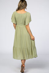 Light Olive Smocked Ruffle Dress