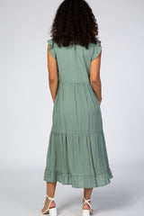 Sage Ruffle Sleeve Tiered Midi Dress