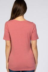 Rose Pink V-Neck Short Sleeve Basic Maternity Top