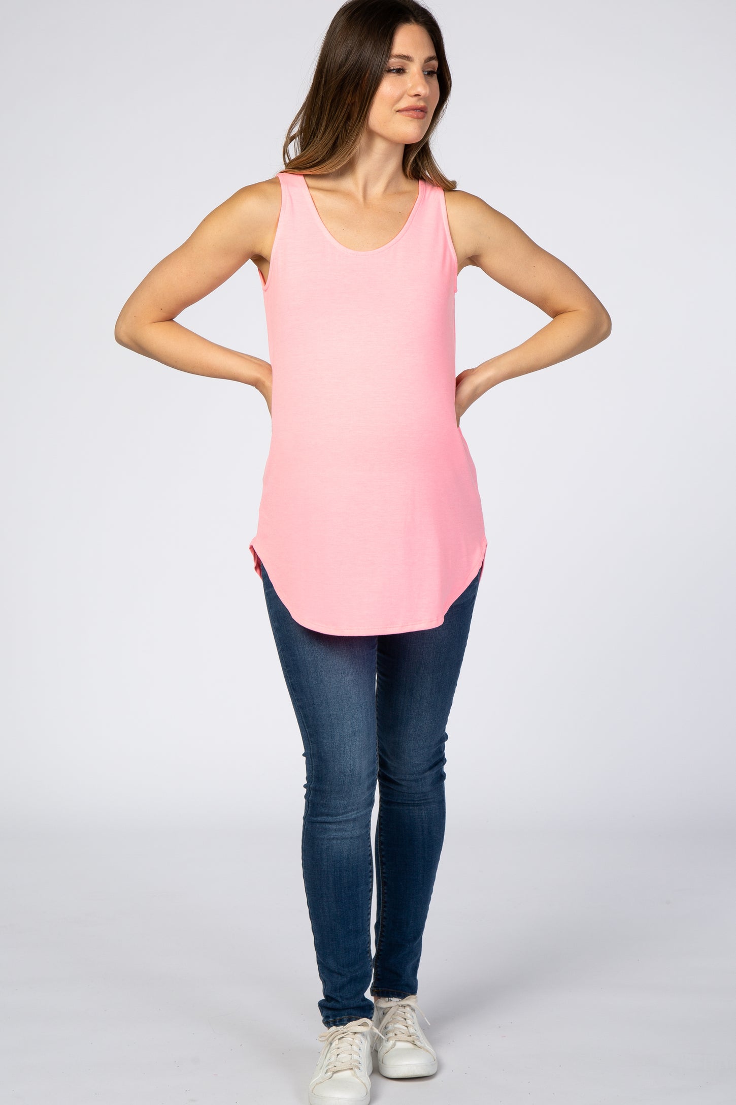 Neon Pink Basic Sleeveless Maternity Top