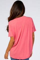 Pink Front Tie Button Accent Short Sleeve Top