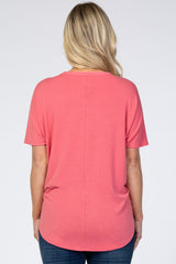 Pink Front Tie Button Accent Short Sleeve Maternity Top