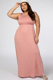 Pink Ruffle Sleeve Plus Maxi Dress