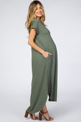 Olive Side Slit Maternity Maxi Dress