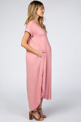 Pink Side Slit Maternity Maxi Dress