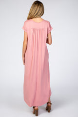 Pink Side Slit Maternity Maxi Dress