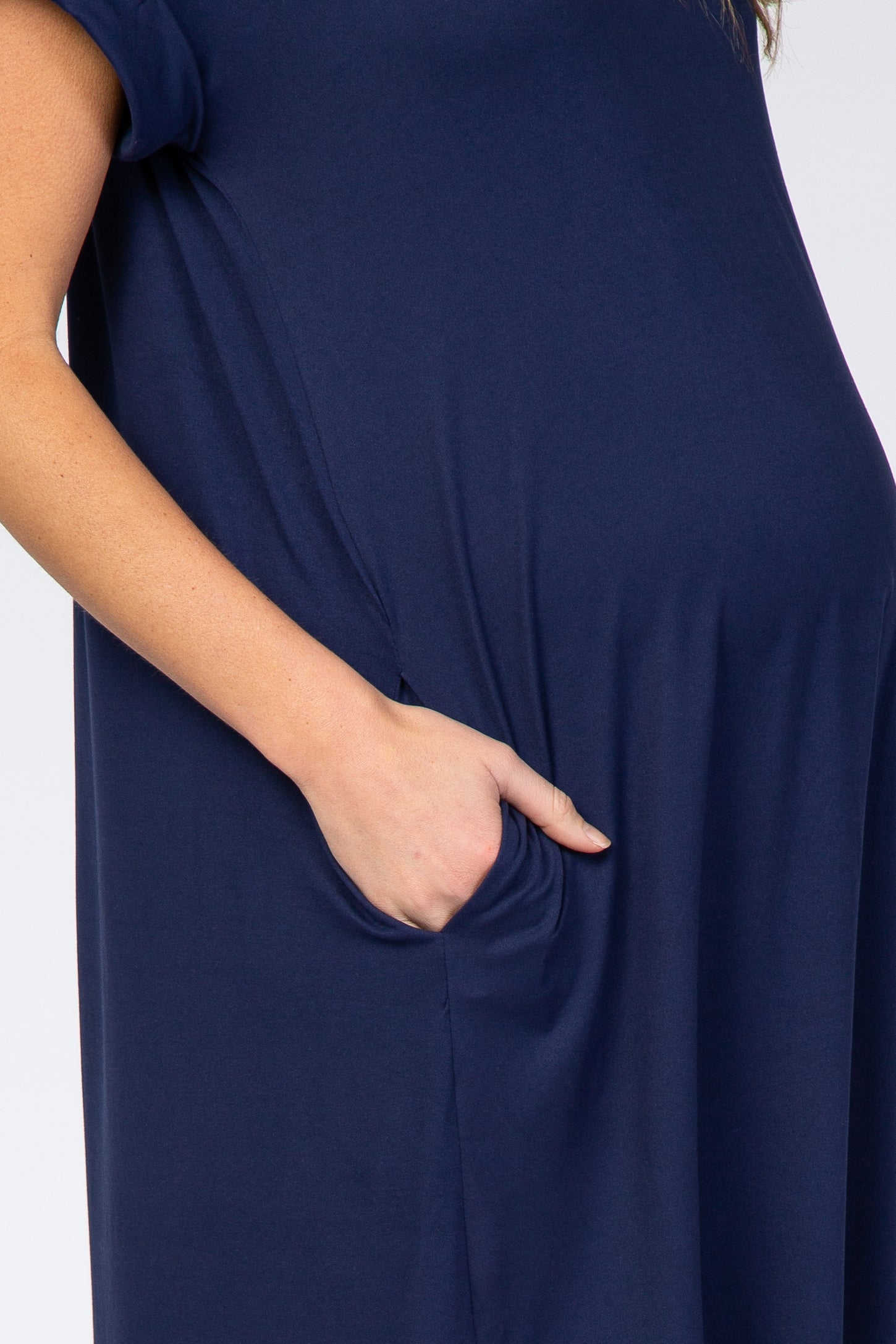Navy Side Slit Maternity Maxi Dress