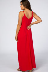Red Cami Strap Maternity Maxi Dress