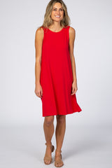 Red Sleeveless Shift Dress