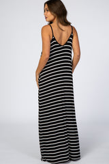 Black Striped Cami Strap Maternity Maxi Dress