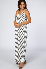 Ivory Striped Cami Strap Maternity Maxi Dress
